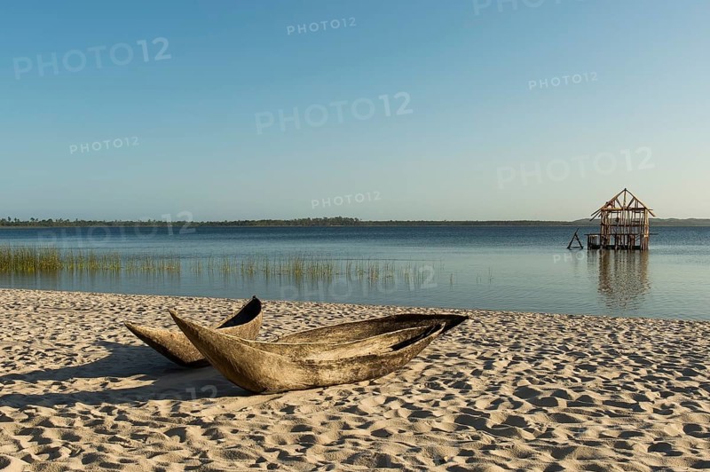 Dugout canoe on a sandy beach