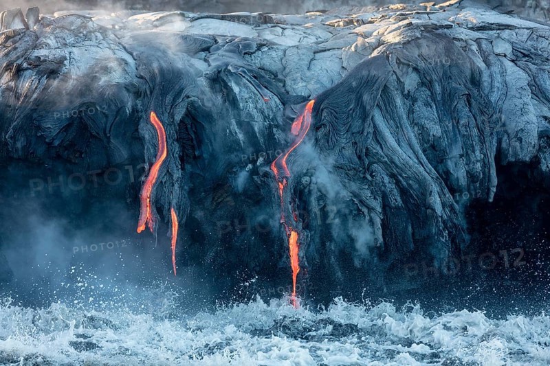 Lava entering ocean