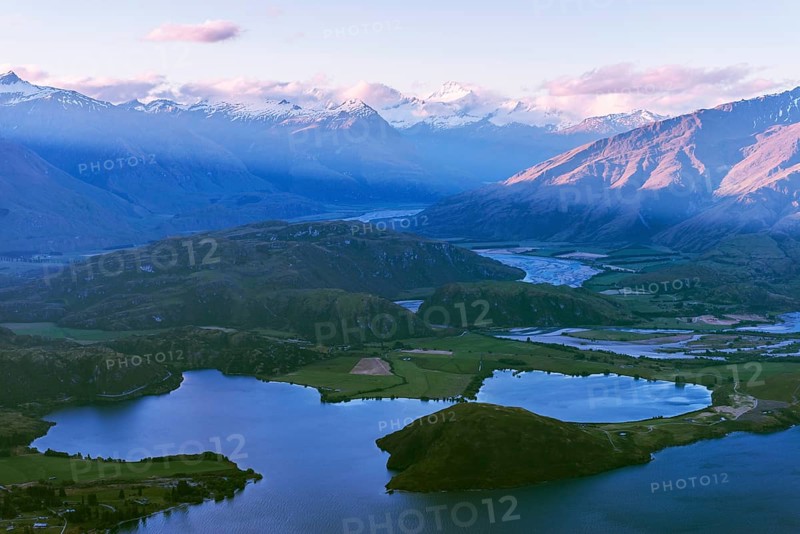 View of mountains and lake after sunset