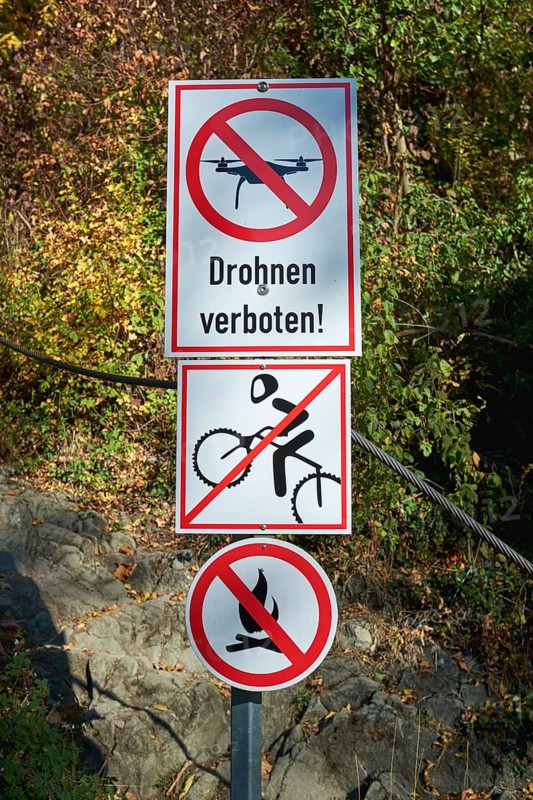 Prohibition signs in the nature reserve for drones