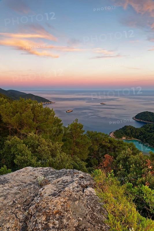 Sunset from the view point Montokuc in the national park Mljet