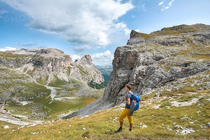 Hikers looking into a valley