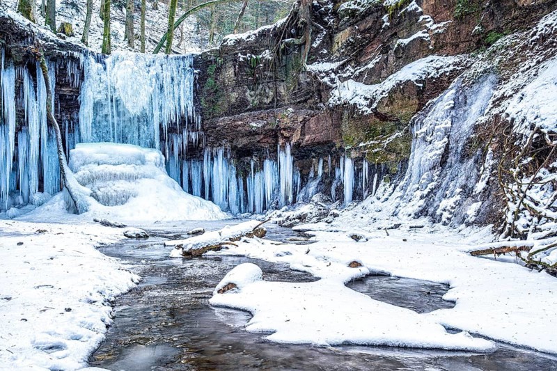 Icicles at the waterfall Horschbachschlucht Gorge