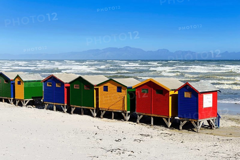 Colorful beach cottages on the sandy beach