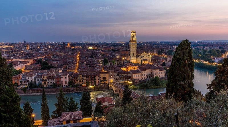 View at dusk from the hill of San Pietro to the old town