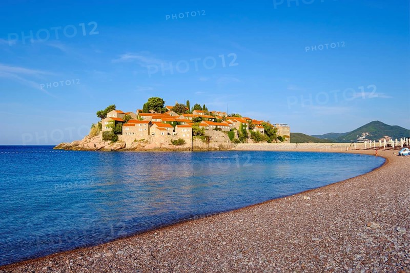 Island Sveti Stefan with dam