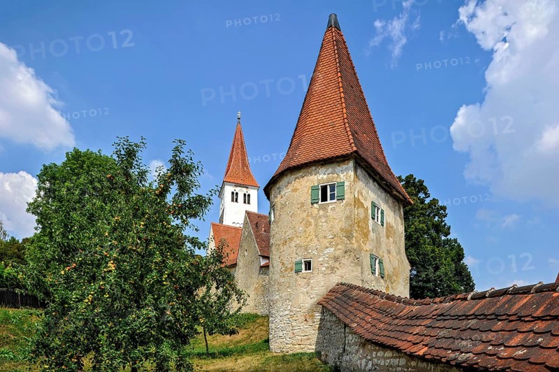 Medieval town wall with defensive defence tower