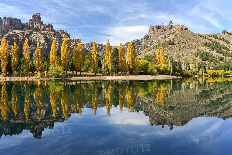 River Limay with poplars in autumn colour at Bariloche