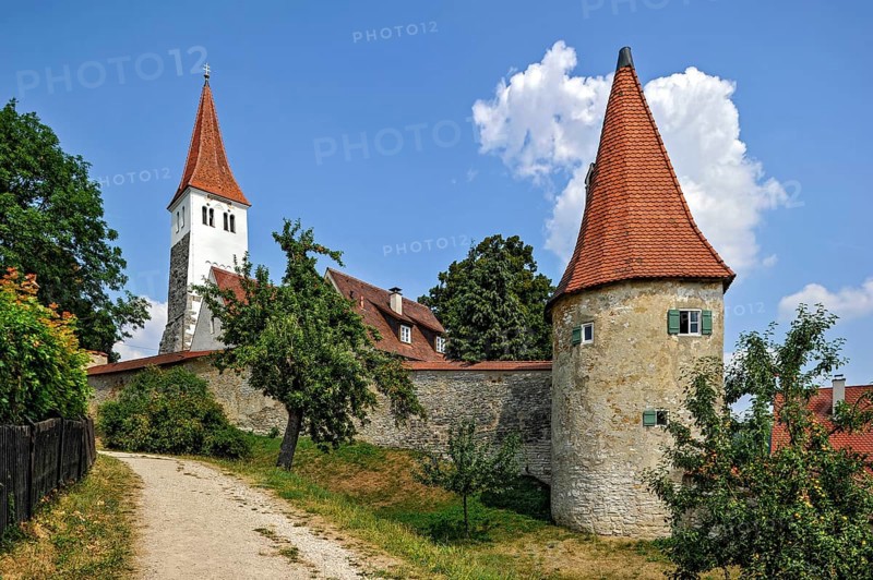 Medieval town wall with defensive defence tower