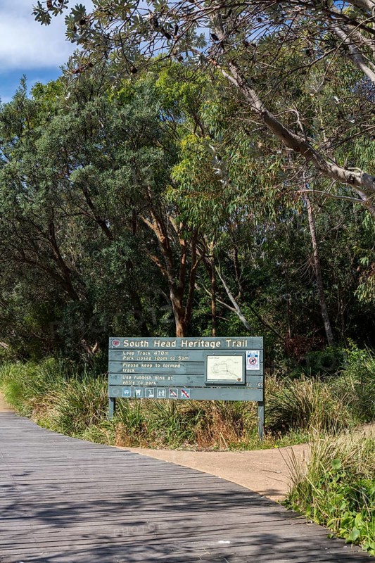 South Head Heritage Trail Board with hiking trail
