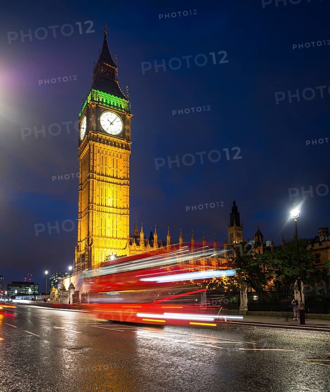 Red double-decker bus in front of Big Ben