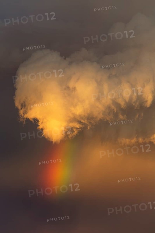 Evening thunderstorm with Cumulonimbus cloud and rainbow above a sand dune