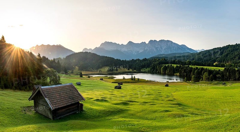 Meadow with small huts