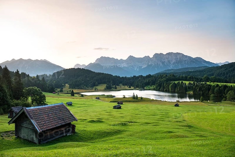 Meadow with small huts
