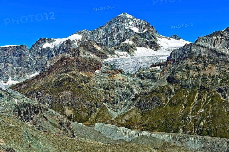 Summit Dent Blanche and retreating Schonbiel Glacier