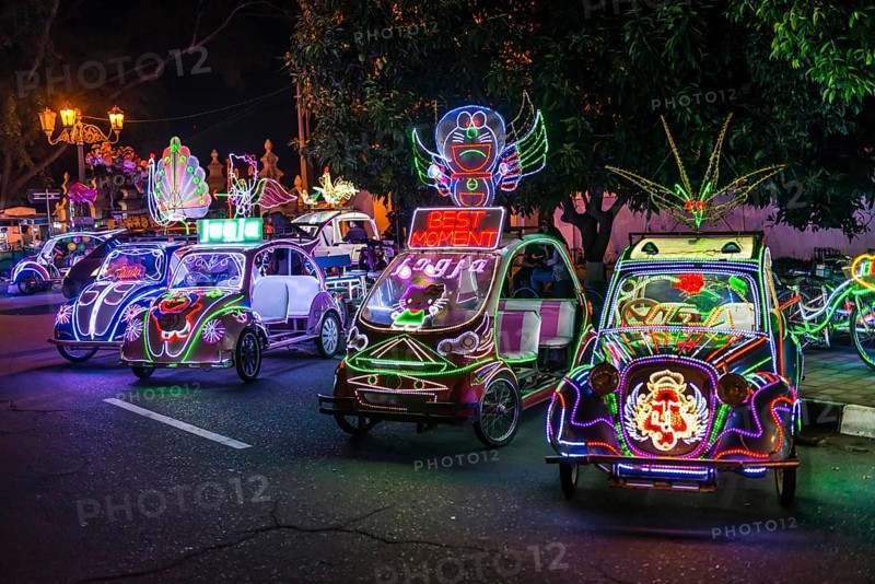 Cars illuminated with colourful LEDs