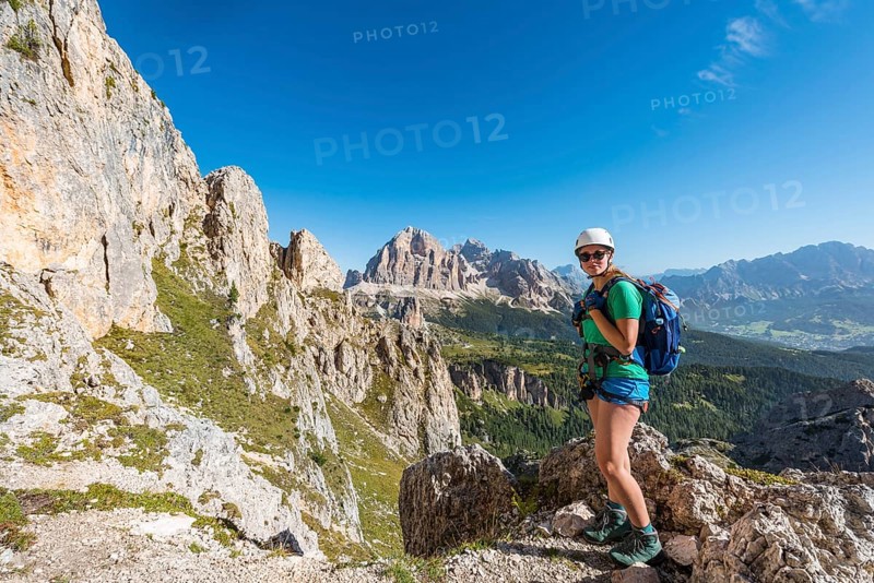 Woman on footpath to Nuvolau and Averau