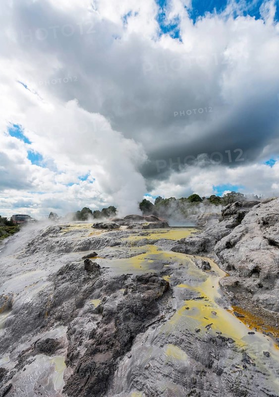 Steaming Pohutu Geyser and Prince of Wales Feathers Geyser