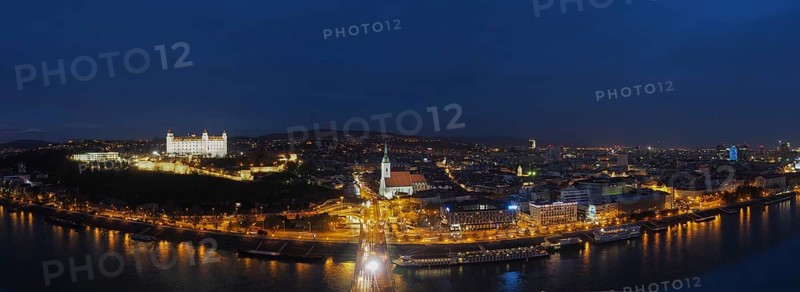 Panoramic view of the old town of Bratislava with Danube