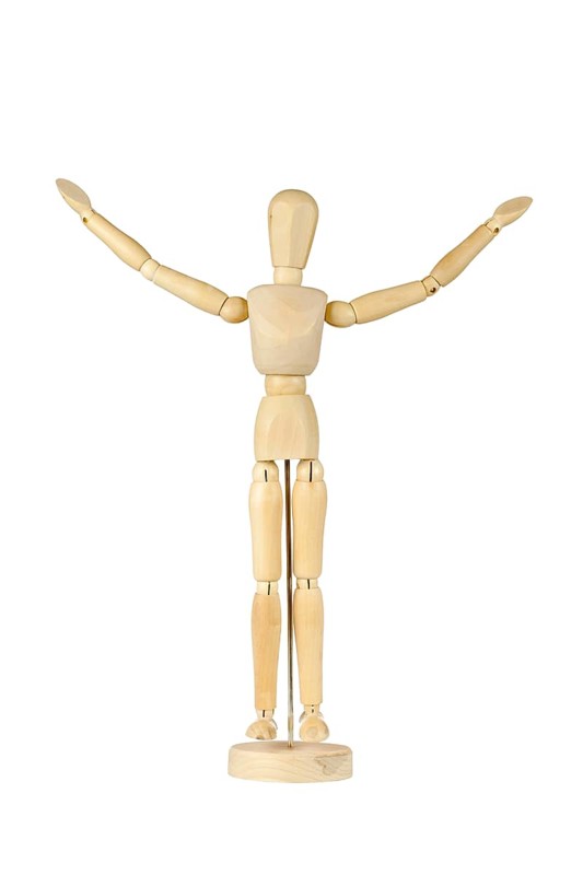 Wooden stickman with arms raised