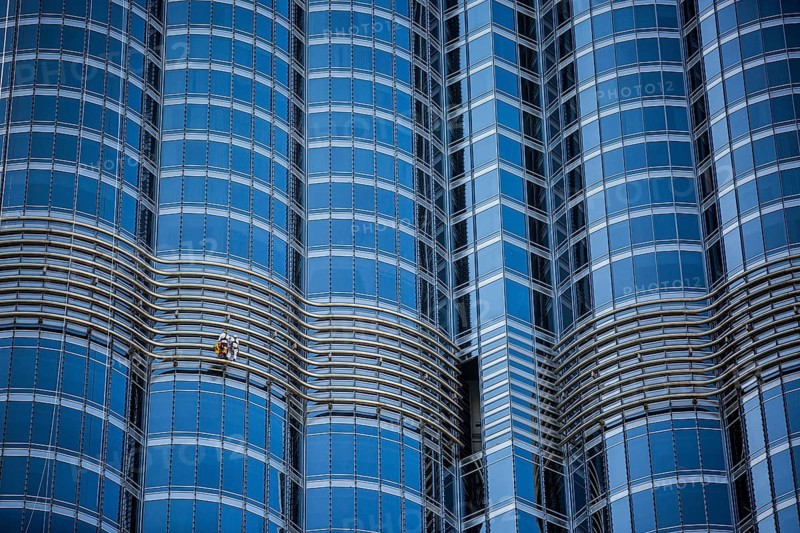 Window cleaners on glass facade of Burj Khalifa