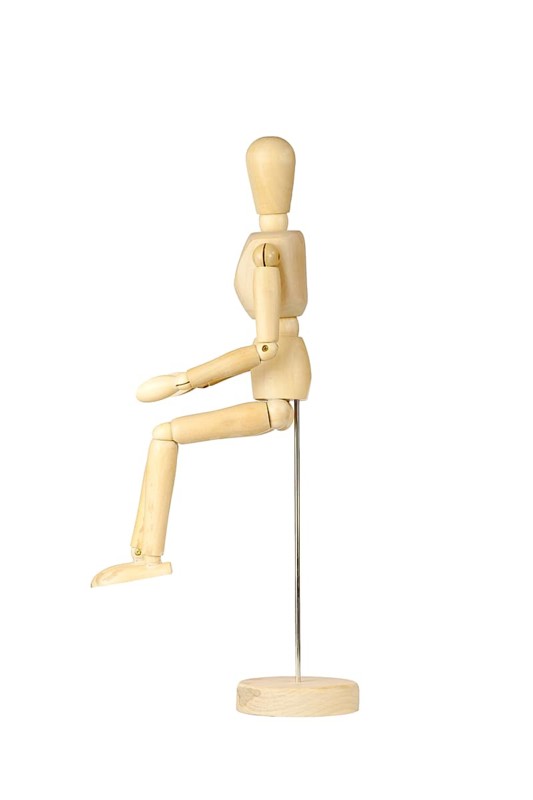 Wooden stickman seated