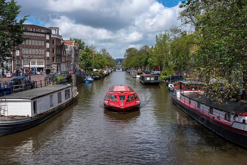 The Prinsengracht with a canal boat