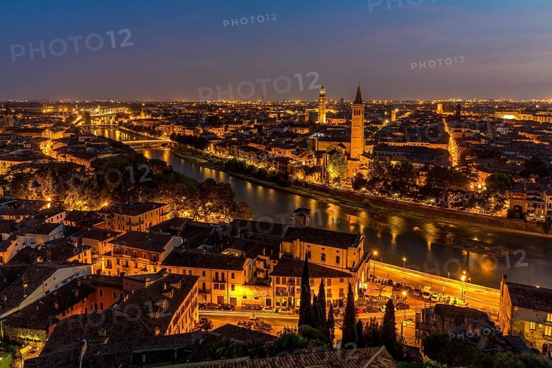 View at dusk from the hill of San Pietro to the old town