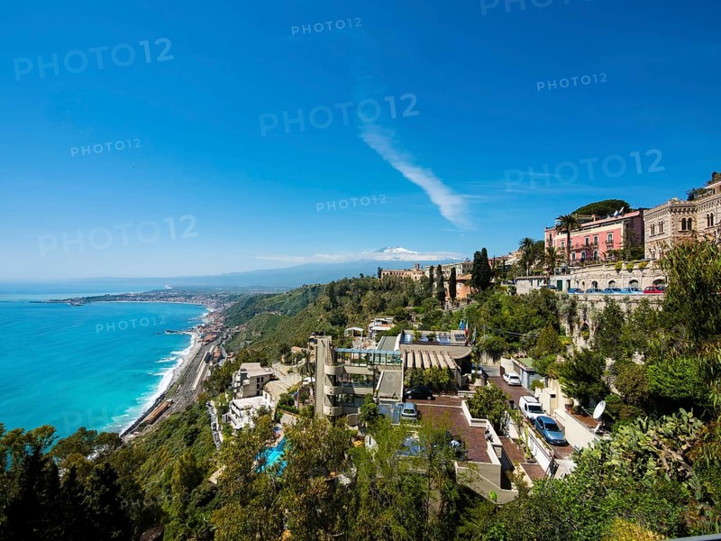 View on the coast of Taormina and Mount Etna
