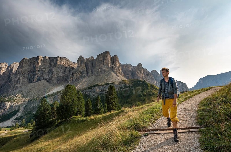 Hiker near the Gardena Pass