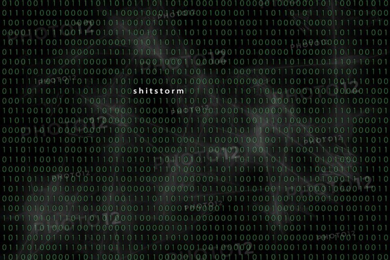 Computer matrix with word Shitstorm