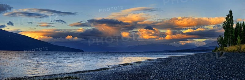 Shore of Lake Te Anau at sunset