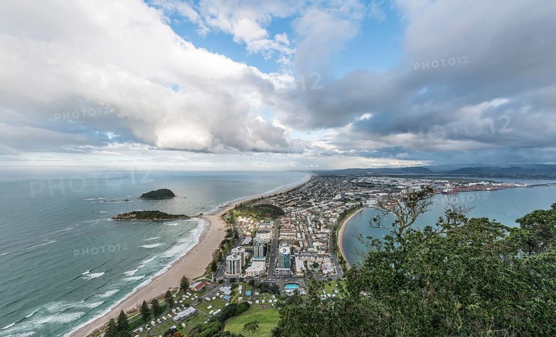 Panoramic view of Mount Maunganui and Tauranga Harbour
