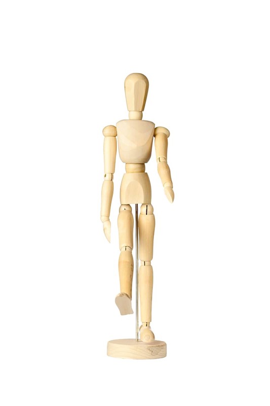 Wooden stickman marching forward