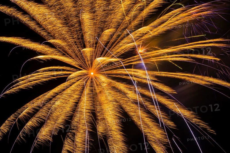 Orange fireworks in night sky
