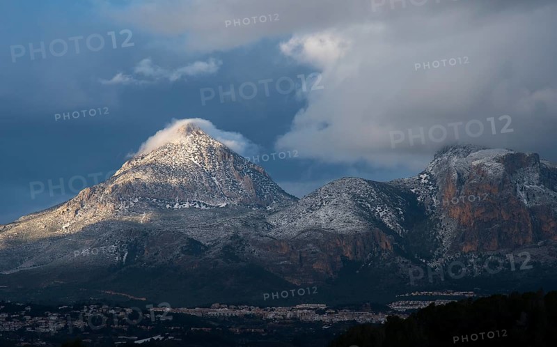 Puig Campana mountain in winter with snow