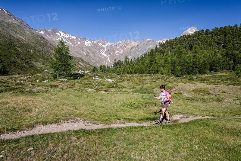 Mountaineer ascending the Kortscher Schafsberg in Schnals in Lagauntal
