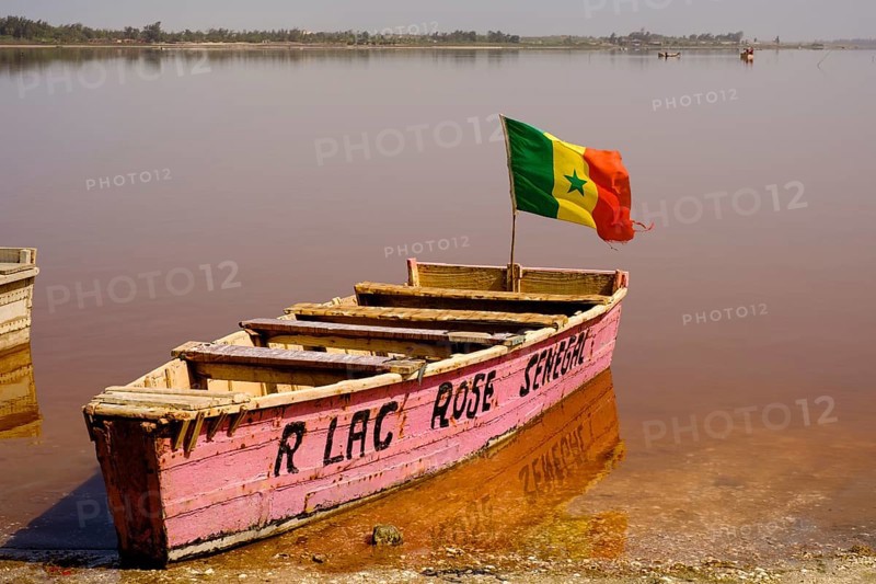Colourful wooden boat at Lac Rose