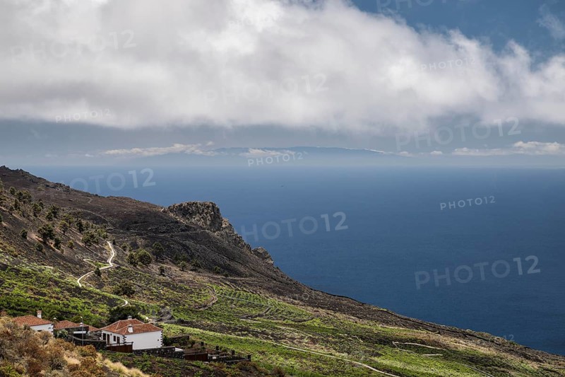 Viticulture at the southern tip of La Palma with rock Roque Teneguia
