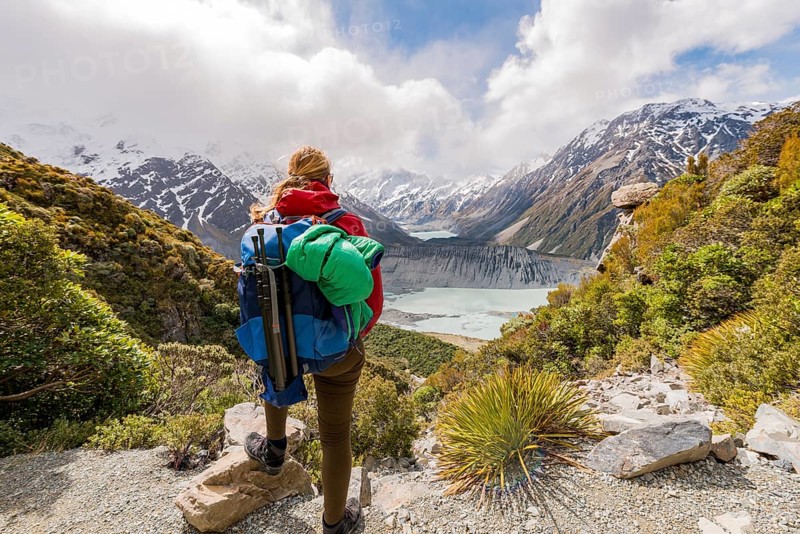 Hiker standing on rocks