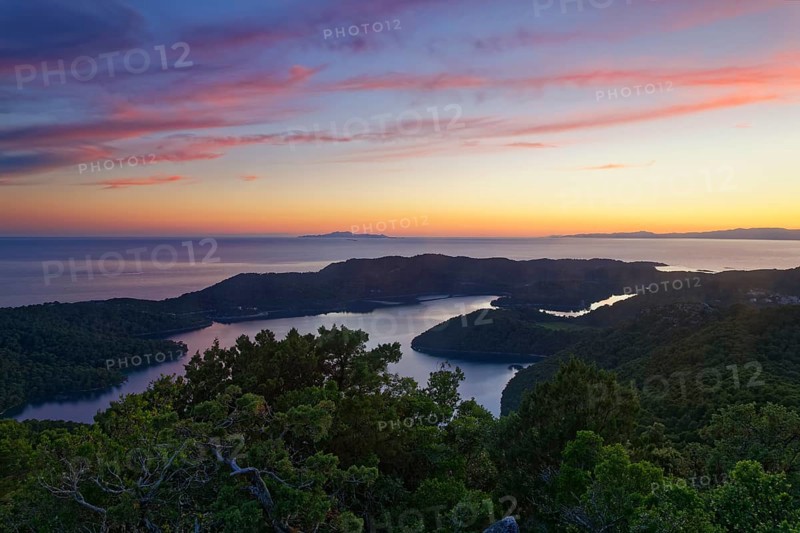 Sunset from the view point Montokuc in the national park Mljet