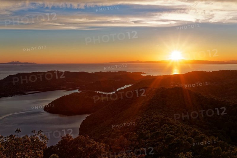 Sunset from the view point Montokuc in the national park Mljet