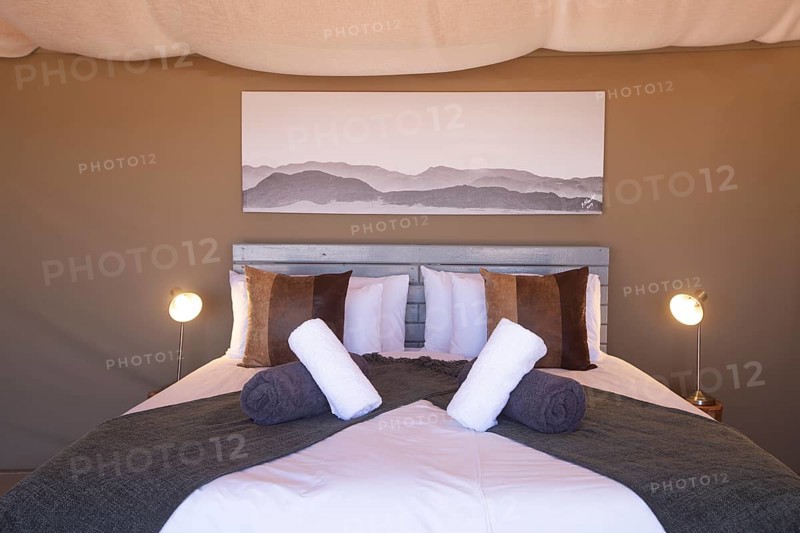 Double bed in luxury tent