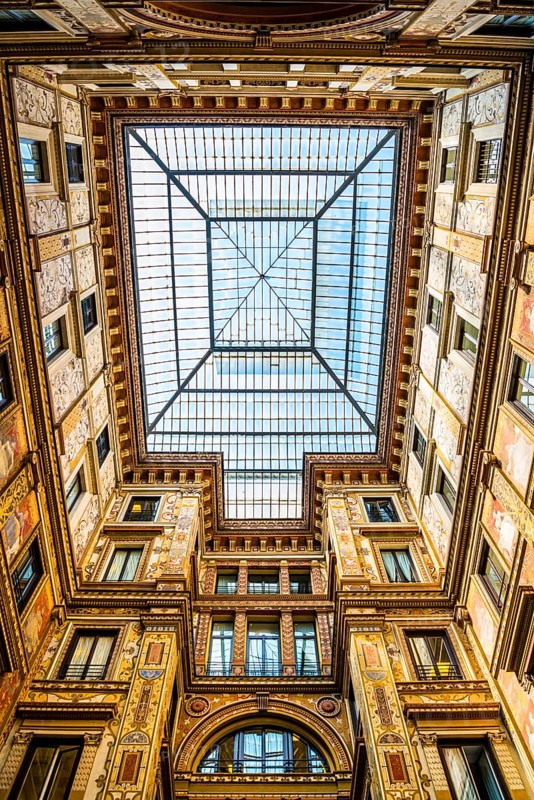 Ornately painted and decorated courtyard of the Palazzo Sciarra Galleria Sciarra