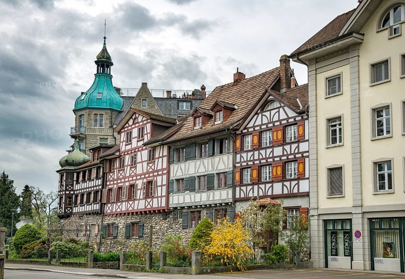 Half-timbered houses in the street