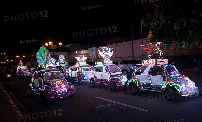 Colorful with LEDs illuminated cars