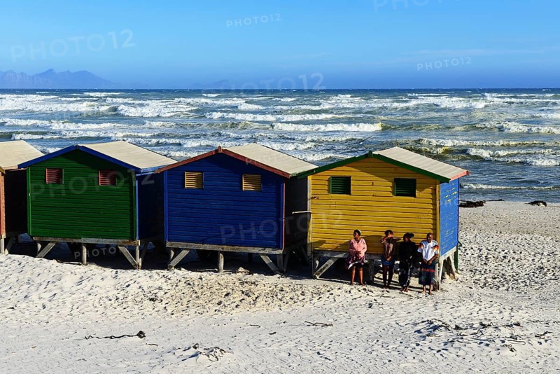 Colorful beach cottages on the sandy beach