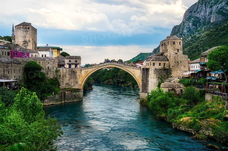 Mostar Bridge over Neretva river