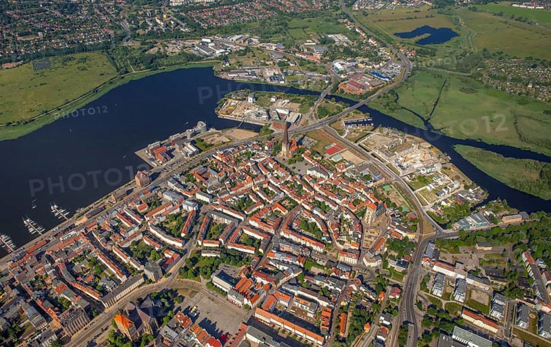 Historic centre with St. Peter's Church and River Unterwarnow
