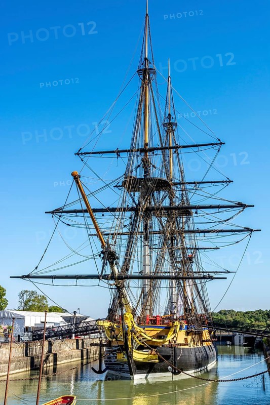 Replica of French frigate l'Hermione in her dock at the Arsenal of Rochefort